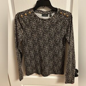 Rafaella Black and White Leopard Print Long Sleeve Top